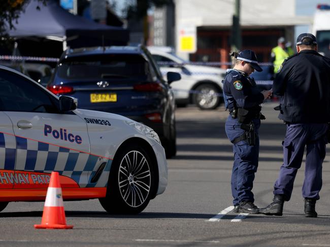 Police pictured at a crime scene on Broughton Street in Canterbury where a man was shot dead last night about 2am. Picture: NCA NewsWire