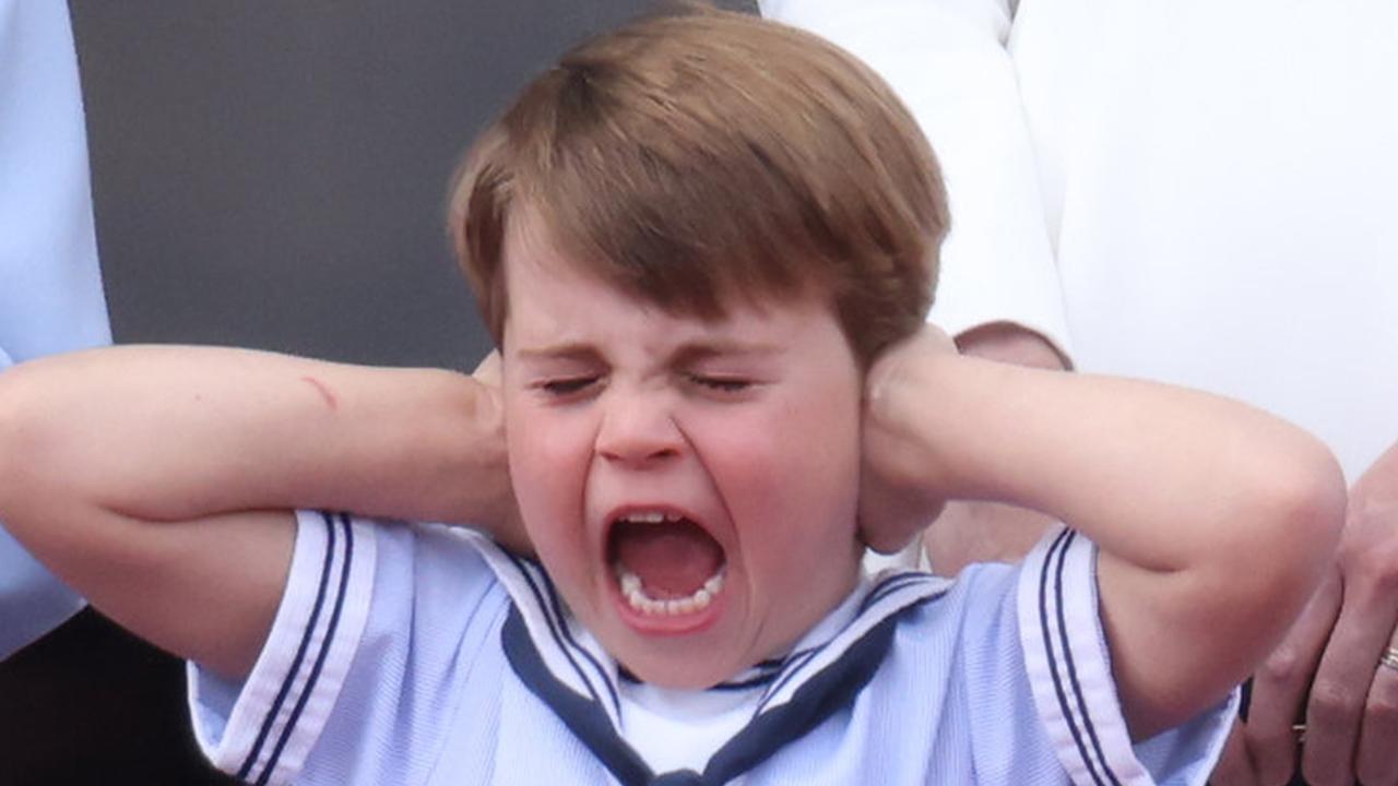 Prince Louis of Cambridge reacts to the RAF fly-past during the Trooping the Colour parade. Picture: Ian Vogler/WPA/Getty Images.