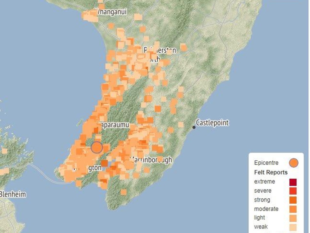 The earthquake was 23km deep and was felt from Whanganui to Wellington. Picture: GeoNet