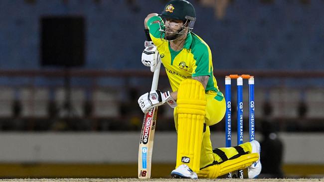 Matthew Wade takes a knee before the third T20I in the West Indies. Picture: Randy Brooks / AFP