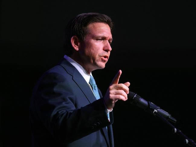 ROTHSCHILD, WISCONSIN - MAY 06: Florida Governor Ron DeSantis speaks to guests at the Republican Party of Marathon County Lincoln Day Dinner annual fundraiser on May 06, 2023 in Rothschild, Wisconsin. Although he has not yet announced his candidacy, DeSantis is expected to be among the top contenders vying for the Republican presidential nomination next year.   Scott Olson/Getty Images/AFP (Photo by SCOTT OLSON / GETTY IMAGES NORTH AMERICA / Getty Images via AFP)