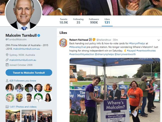 Malcolm Turnbull's conspicuous like on Twitter.