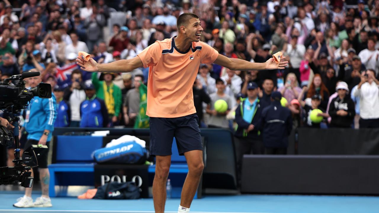 Alexei Popyrin of Australia celebrates match point.