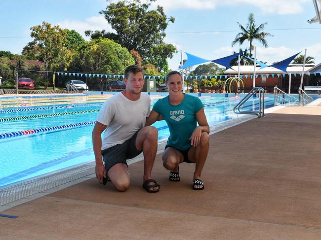 Bronte Campbell and Bradley Woodward at the Alstonville pools during their training camp.