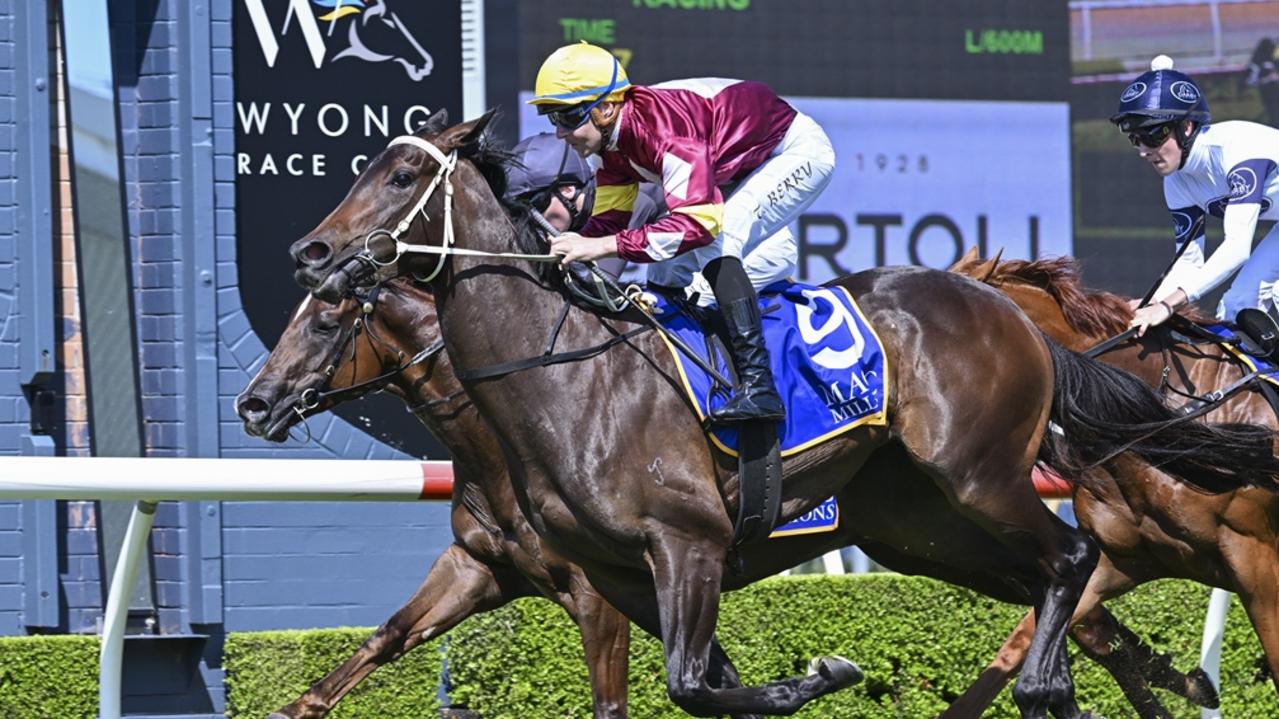 Bauhinia surges from last to win the Magic Millions 3YO &amp; 4YO Stakes at Wyong last month. Picture: Bradley Photos