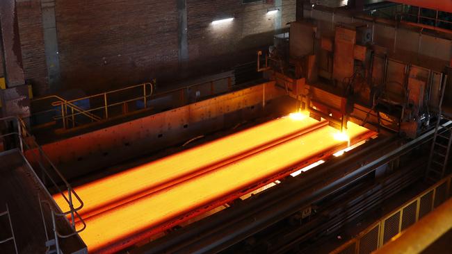 The slab caster department at the Bluescope Steel Port Kembla steelworks. Picture: Jonathan Ng