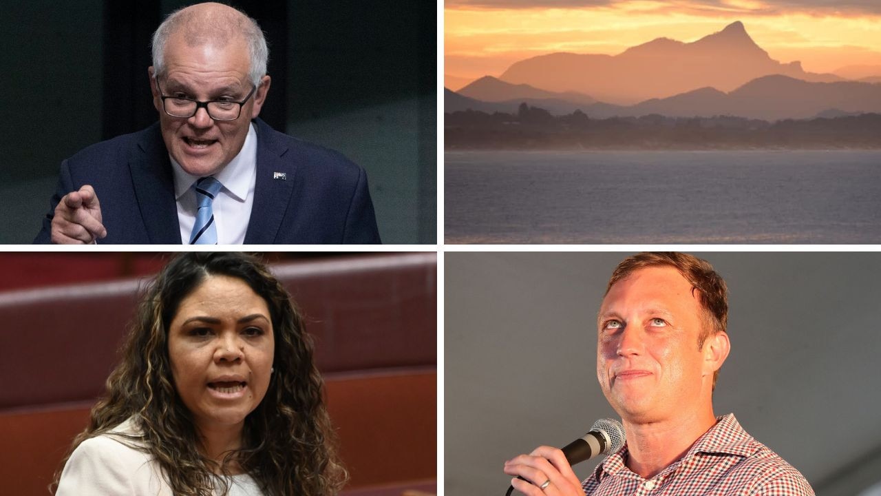 Clockwise from top left, Scott Morrison, Mt Warning, Steven Miles and Jacinta Price