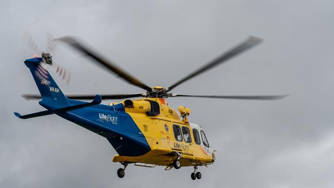 The man was treated for burns and blood loss and transported via LifeFlight helicopter to the Princess Alexandra Hospital in Brisbane. Picture: Supplied