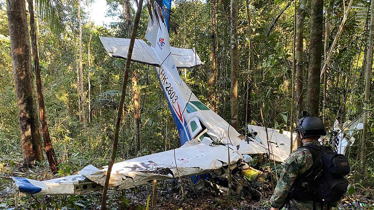 All three adults, including the children’s mother, on the light aircraft died. Picture: Handout / Colombian army / AFP