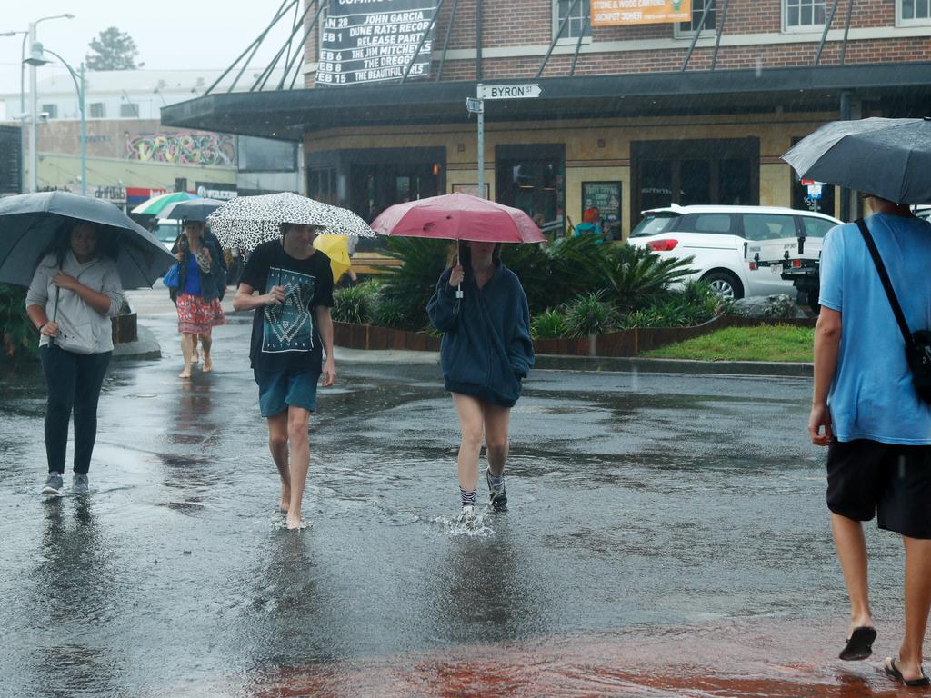 Flooded streets are seen in Byron Bay today. Picture: AAP Image/Danielle Smith.