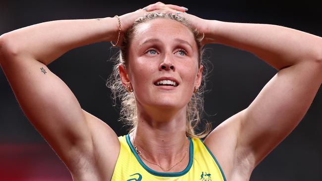 TOKYO, JAPAN - AUGUST 02: Riley Day of Team Australia looks on after she competes in the Women's 200 metres semi finals on day ten of the Tokyo 2020 Olympic Games at Olympic Stadium on August 02, 2021 in Tokyo, Japan. (Photo by Ryan Pierse/Getty Images)