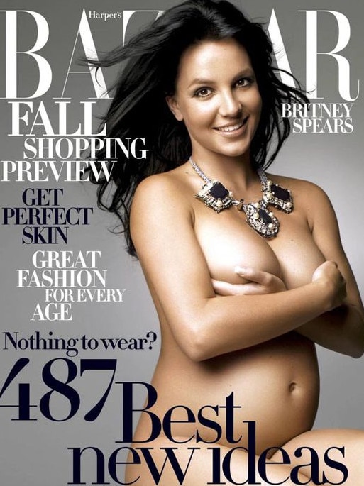 A pregnant Britney Spears on the cover of Harper’s Bazaar magazine, August 2006. Picture: Harper’s Bazaar