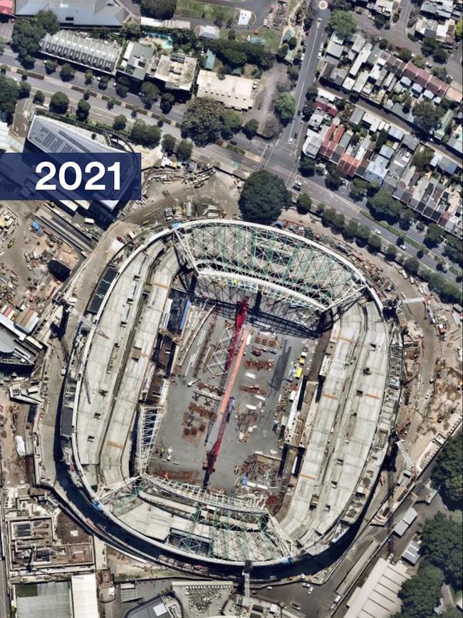 An aerial view of the stadium during construction. Photos: Nearmap.