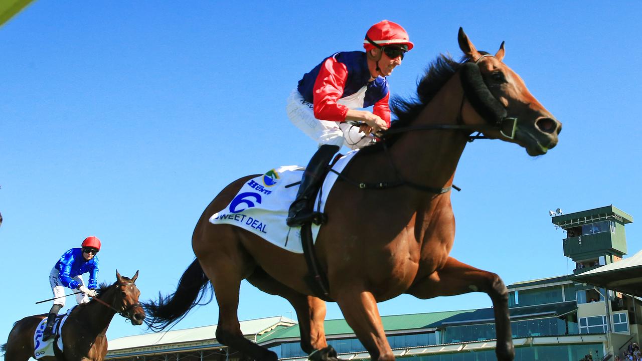 Sweet Deal wins The Hunter at Newcastle last year with Nash Rawiller aboard. Picture: Getty Images