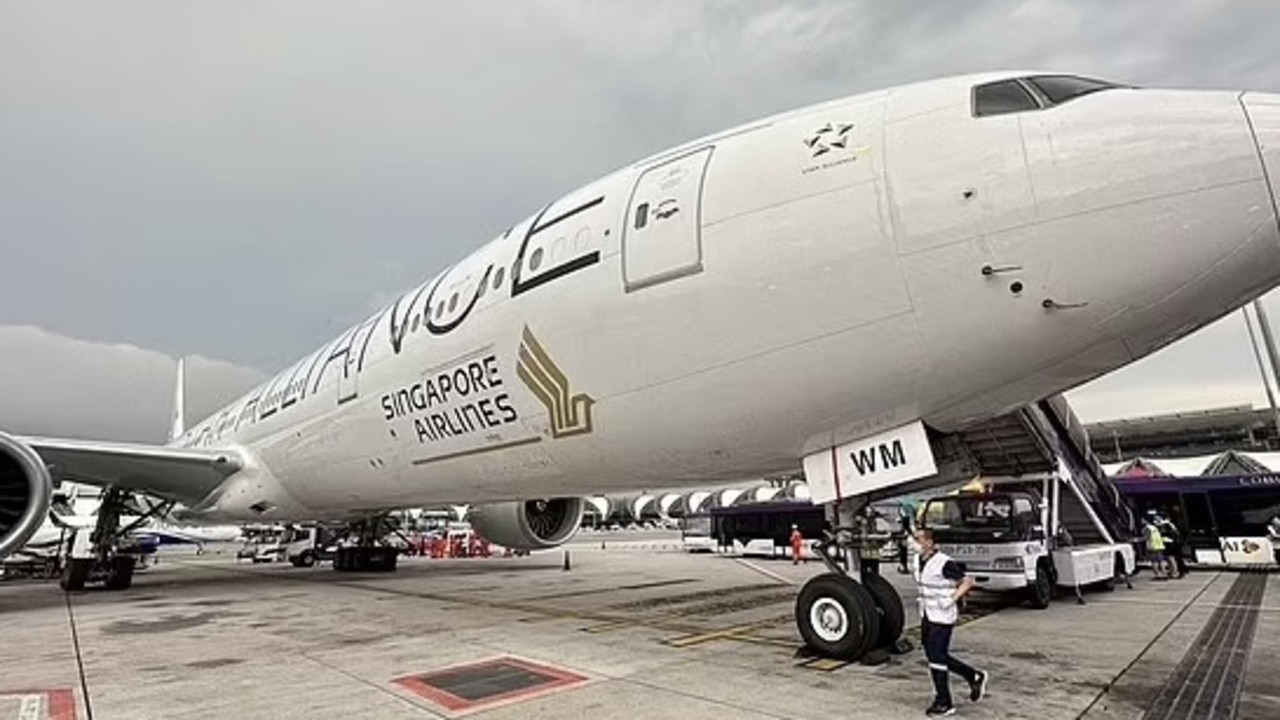 Singapore Airlines flight SQ321 on the tarmac in Bangkok. Picture: Supplied