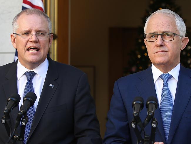 Treasurer Scott Morrison and Prime Minister Malcolm Turnbull. Picture: Kym Smith