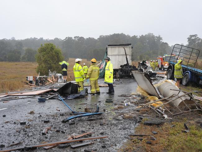 The scene of the fatal accident on the Bruce Highway at Kybong in 2008 where Rachel Purdy, her partner Cory Whitmore and their unborn baby died. A truck driver Mark Hamilton was also killed.