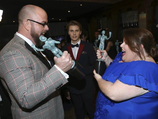 Chris Sullivan and Chrissy Metz, winners of the award for outstanding performance by an ensemble in a drama series for “This Is Us”, attend the 24th annual Screen Actors Guild Awards. Picture: AP