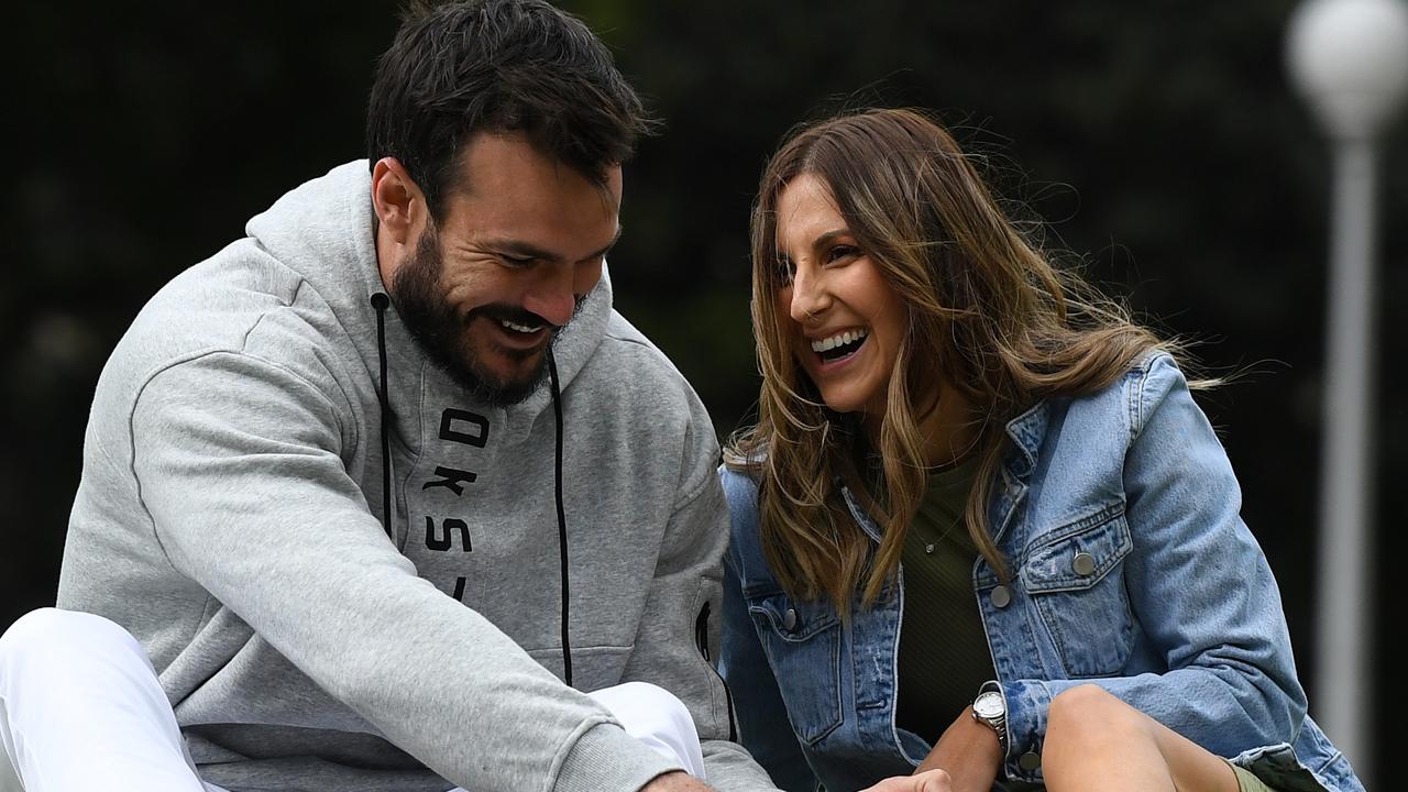 Locky Gilbert and Irena Srbinovska having lunch in Hyde Park in Sydney. Picture: NCA NewsWire/Joel Carrett