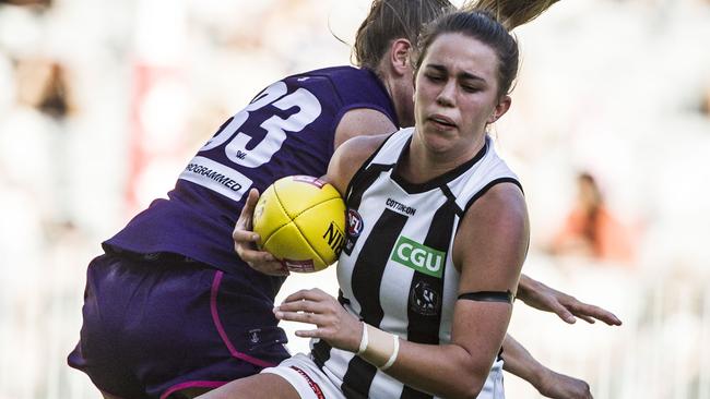 Chloe Molloy starred for the Pies in 2018, but an injury will keep her out of action this season. Picture: AAP