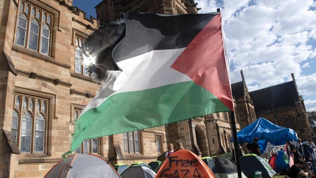 Gaza - Israel war protestors camping at Sydney University campus calling for it to cut its ties with weapon manufacturers in Australia. Photo: Jeremy Piper