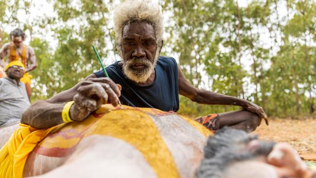 Yolngu men prepare to perform during the Garma Festival. Picture: Tamati Smith/ Getty Images