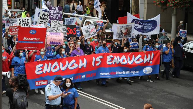 Hundreds of Nurses and Midwives walked off the job and March. Picture: NCA NewsWire / David Swift