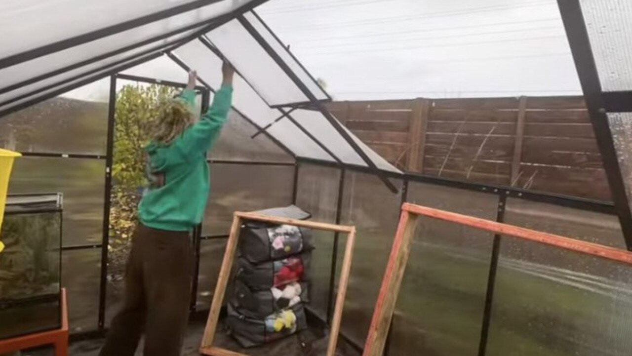 The greenhouse where Ray stored his belongings collapsed. (Picture: YouTube/Elijah Ray)