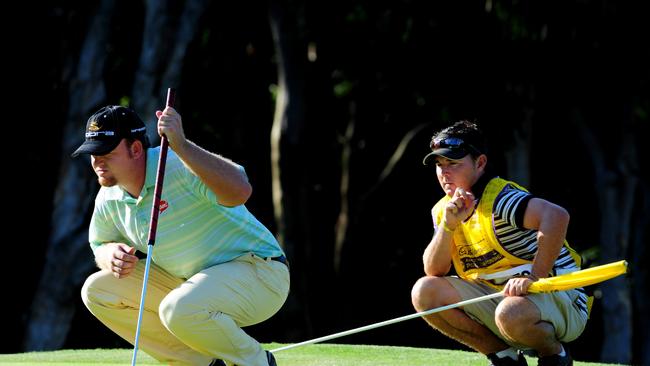 A familiar sight... JB Holmes agonises over a putt. Picture: Patrick Hamilton 