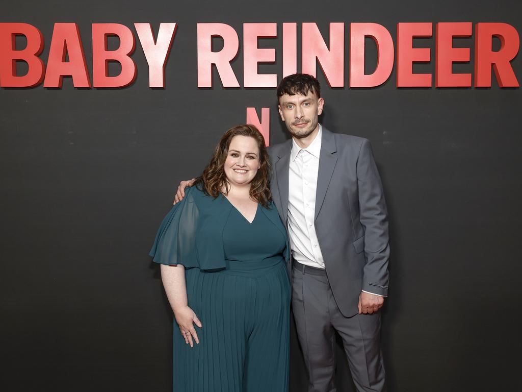 Jessica Gunning with comedian Richard Gadd, the creator of Baby Reindeer. Picture: Getty Images