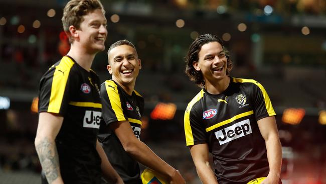 Richmond speedsters (from left) Connor Menadue, Shai Bolton and Daniel Rioli.