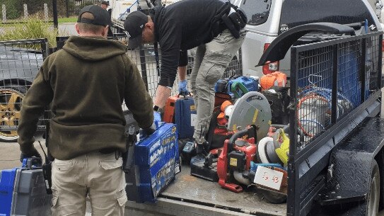 Police seize a stack of allegedly stolen tools and equipment following a raid at a Carrum Downs property. Picture: Victoria Police