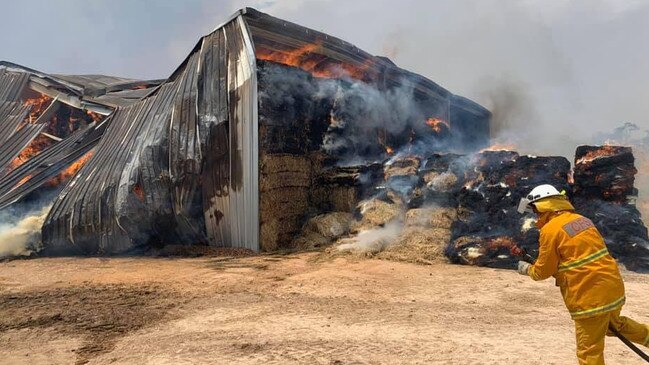 A CFS member tackles the blaze at Keilira, in the state’s South-East. Picture: SAPOL