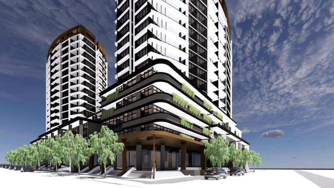 A two-tower apartment complex could be built at the old Kenny Street Fruit and Deli site. Picture: Level 33 Property Developers