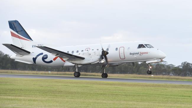 A Rex plane takes off at Ballina Airport.