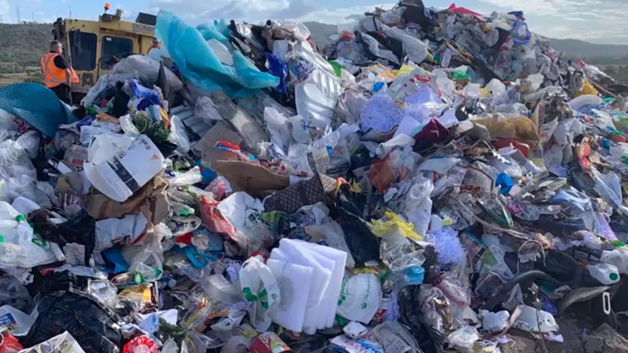 Australia is burying 67 million tonnes of rubbish ever year. This is one day's worth of rubbish received by the Townsville City Council recycling facility in Qld that had been incorrectly placed in yellow bins.