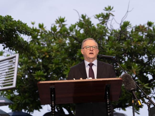 Mr Albanese was present for the unveiling of a monument at East Point Reserve. Picture: NewsWire/AIIM Photography Darwin.