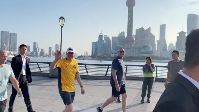 Prime Minister Anthony Albanese wearing a Matildas jersey and Sydney Rabbitohs hat during a walk on the Bund in Shanghai, China. https://twitter.com/wmdglasgow