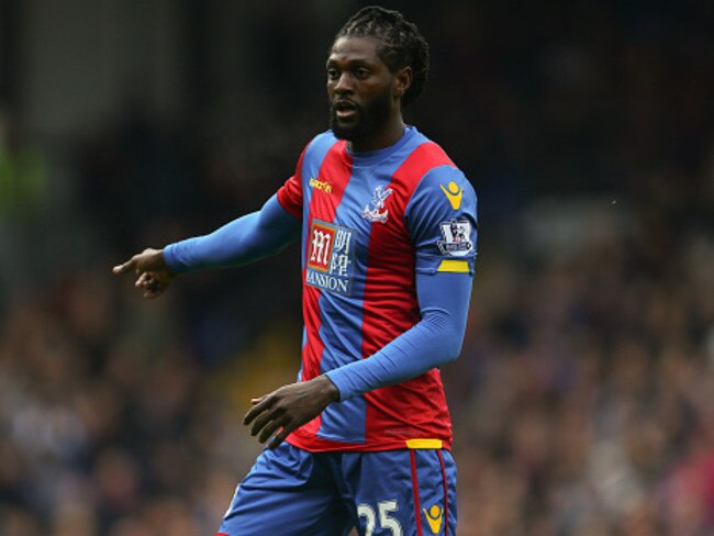 Emmanuel Adebayor playing for Crystal Palace last season.