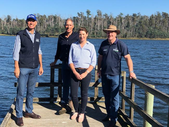 Liberal Party candidates Guy Barnett, Nick Duigan, Stephanie Cameron and Mark Shelton at Dour Springs Lake.