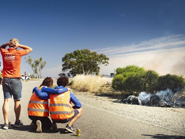 World Solar Challenge . Vattenfall Solar Team have crashed and fires have started in their journey through South Australia . Picture: HANS-PETER VAN VELTHOVEN / VATTENFALL SOLAR TEAM