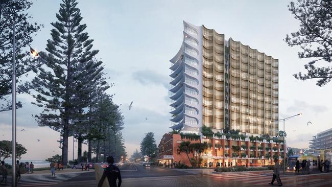 An artist’s impression of the tower to be built in the old Burleigh Theatre Arcade