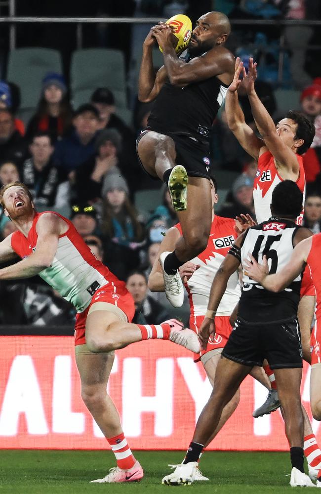 Esava Ratugolea takes flight in attack. Picture: Mark Brake/Getty Images