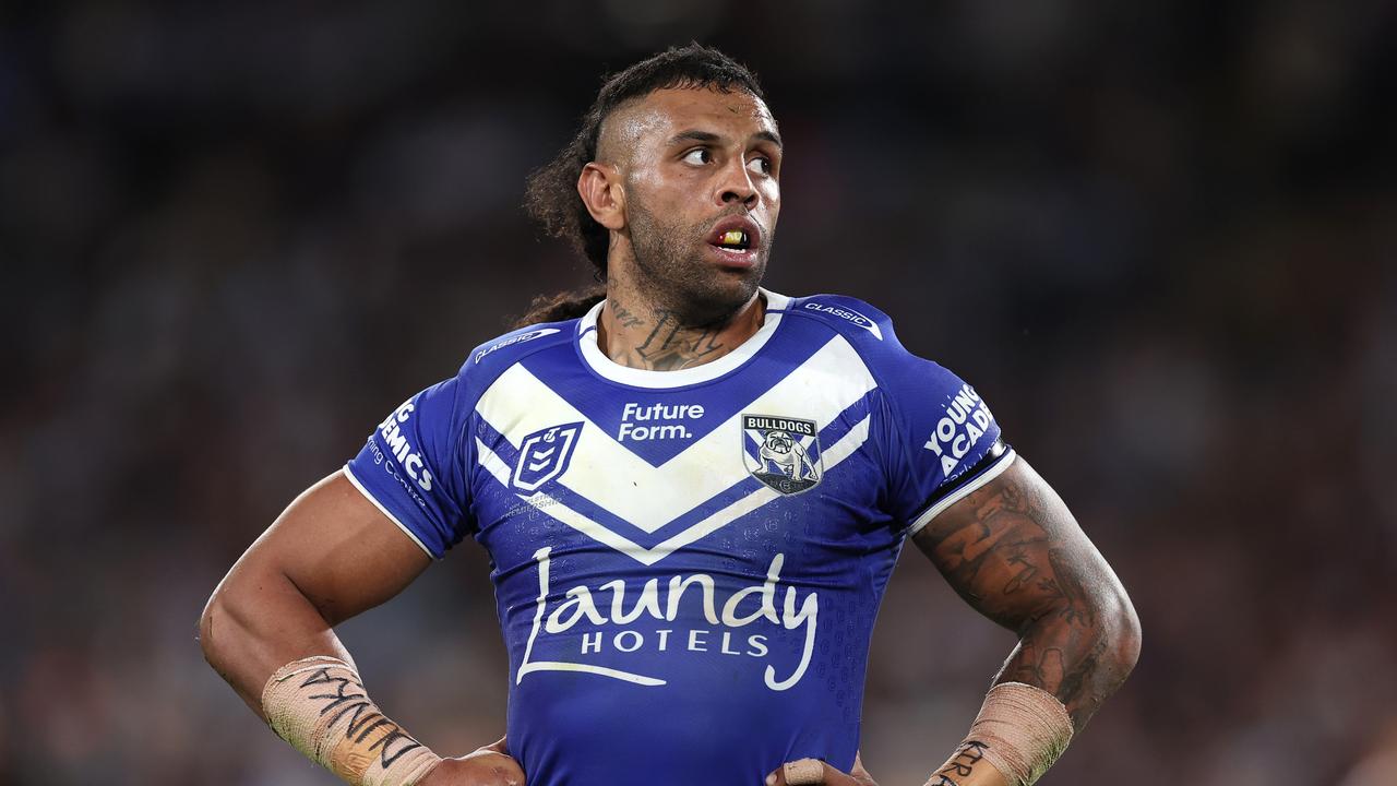 Josh Addo-Carr has stood himself down from playing this weekend as the Bulldogs star awaits the results of a second roadside test. Picture: Cameron Spencer/Getty Images