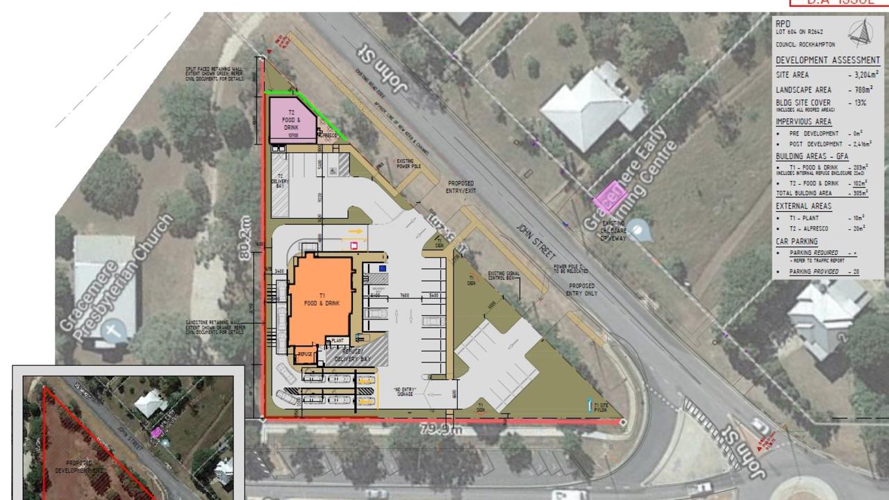 The development application proposed two food and drink outlets on the Lawrie and John Street Gracemere site.