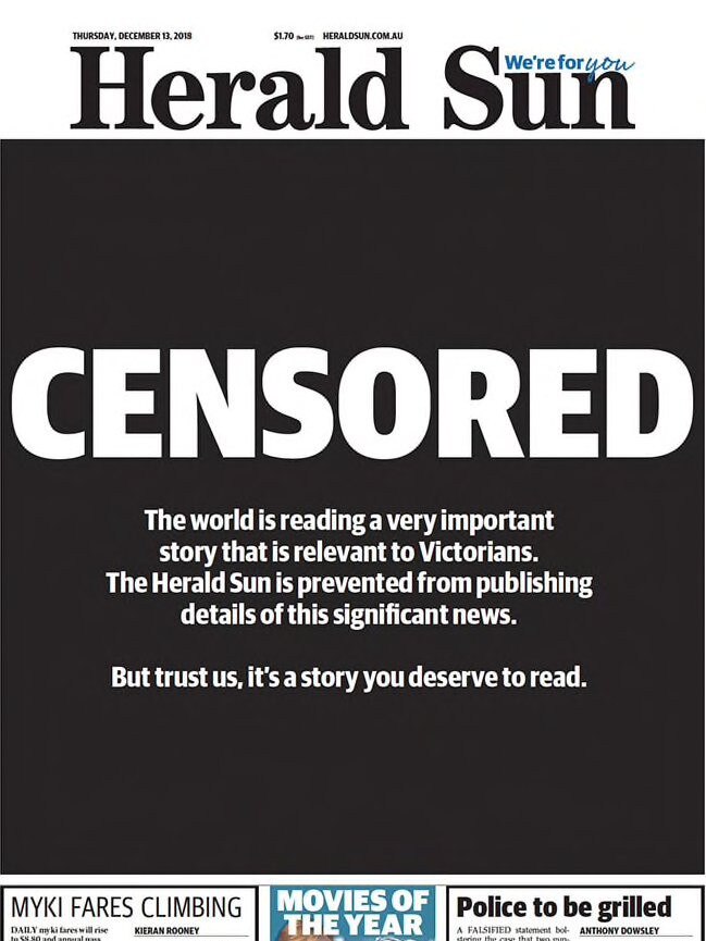 The front page of the Herald Sun on December 13 last year.