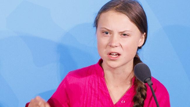 Greta Thunberg delivering her address to the UN.