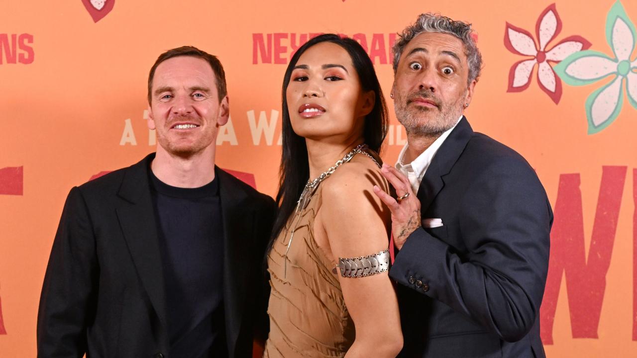 Taika Waititi, Kaimana and Michael Fassbender at the Next Goal Wins Charity Special Preview. Picture: Kate Green/Getty Images for Disney