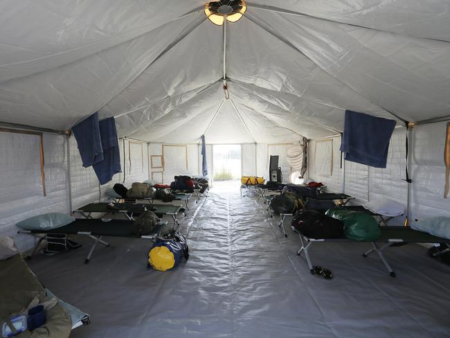                         <s1>Sleeping quarters at the fire camp at Glenora</s1>. Picture: MATHEW FARRELL