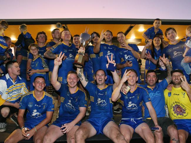 Hawks celebrate Central Coast Rugby League First Grade Grand Final Hawks win over Erina Woy Woy Oval Sunday 20th August 2023.pic Sue Graham